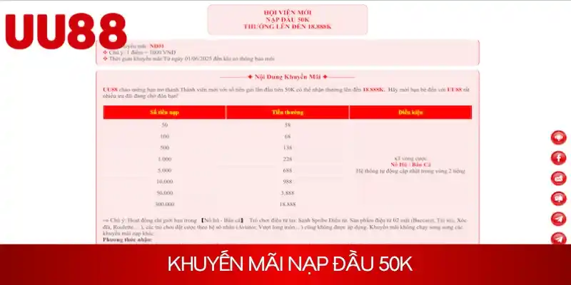 Hội viên mới nạp ngay 50k nhận đến 18888k